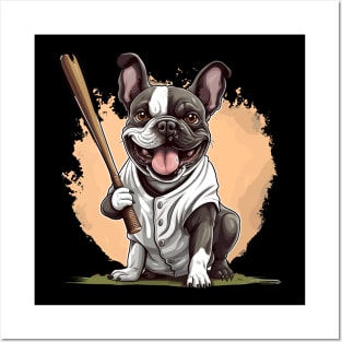 French Bulldog Playing Baseball Posters and Art